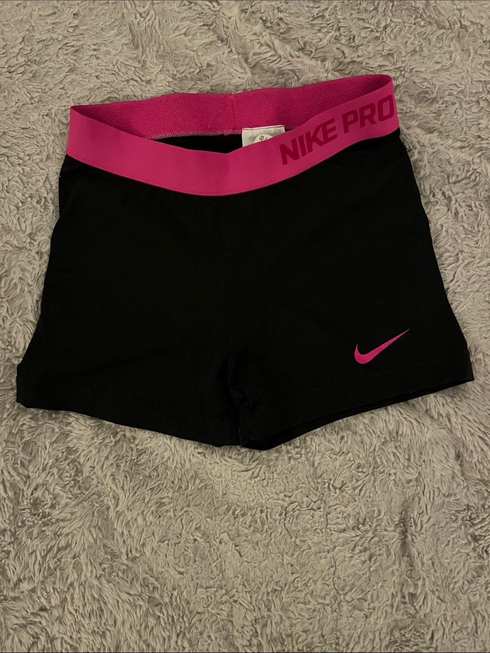 Nike Women's Black Athletic Shorts with Hot Pink Waistband